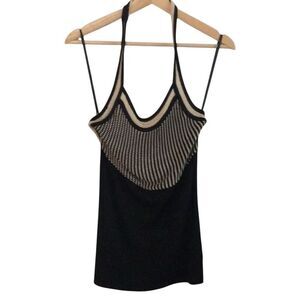 White House Black Market Women's Knit Halter Camisole Tank Top M Vintage Neutral